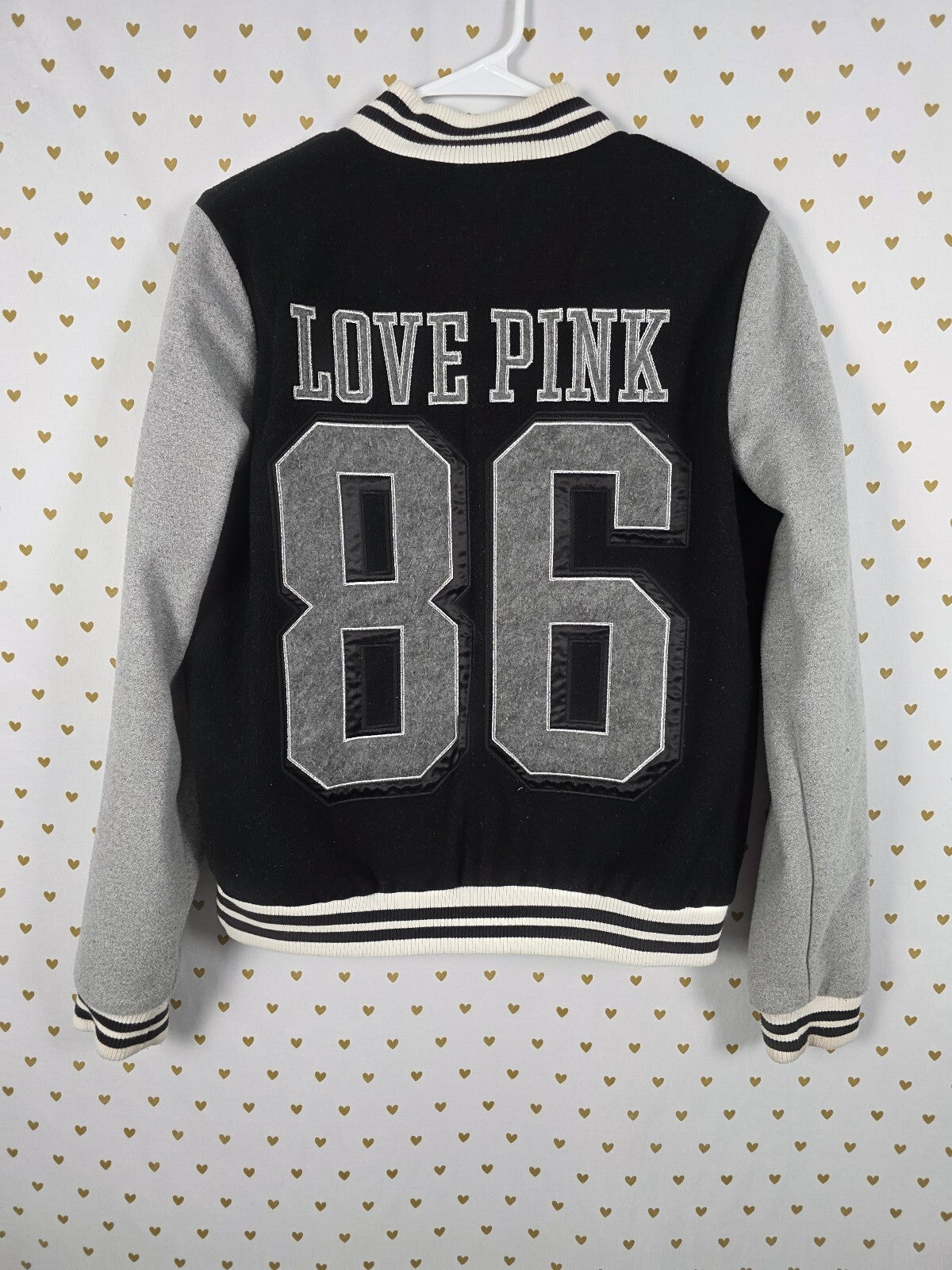 Victorias Secret Pink Varsity Thick Logo Bomber Letterman Jacket MEDIUM