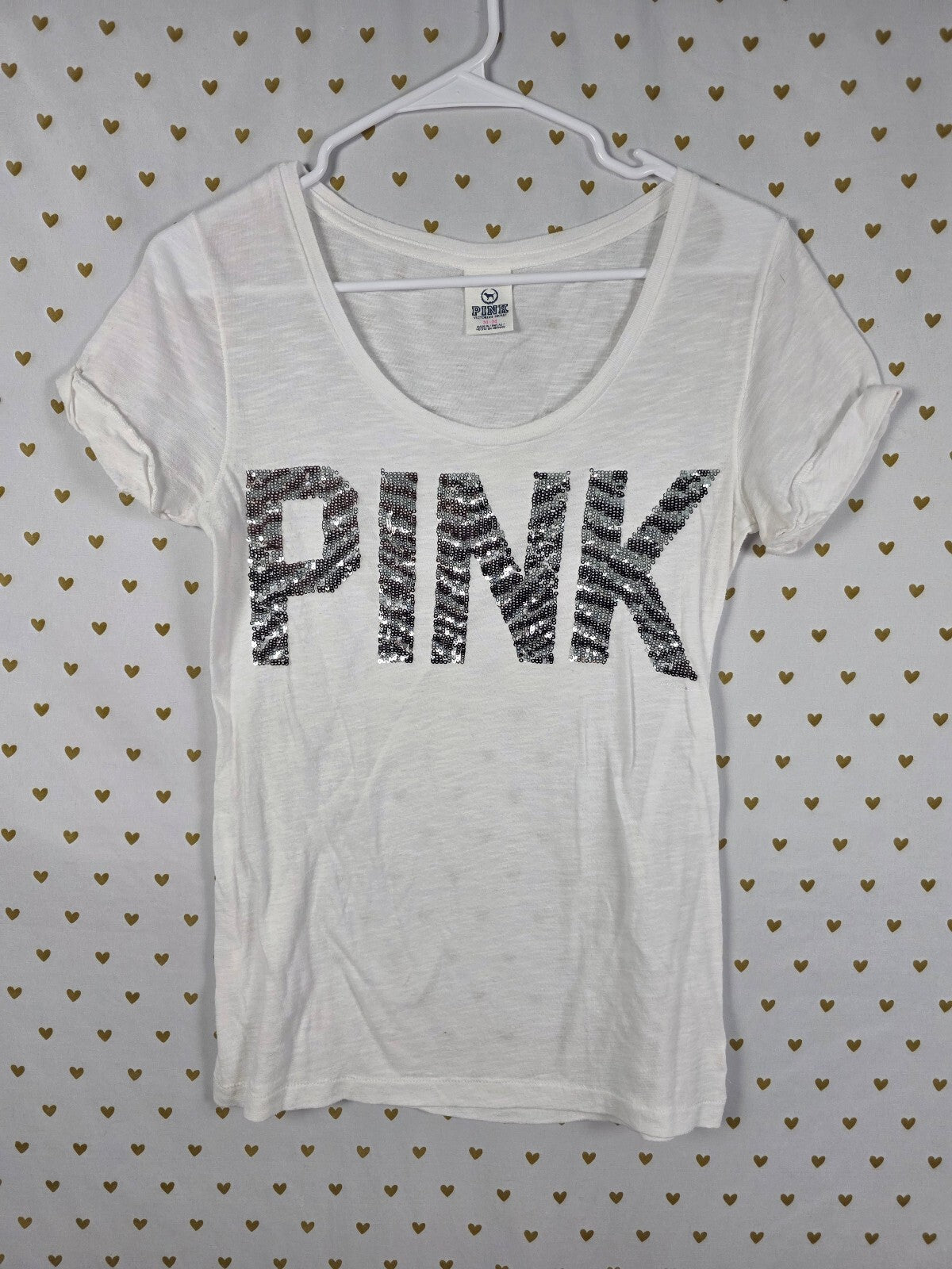 Victorias Secret PINK Vintage Y2k ZEBRA BLING White Tee Shirt MEDIUM