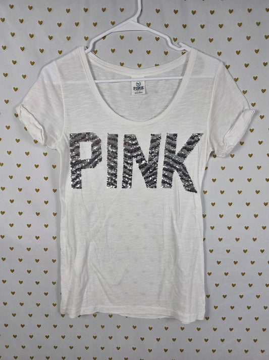 Victorias Secret PINK Vintage Y2k ZEBRA BLING White Tee Shirt MEDIUM