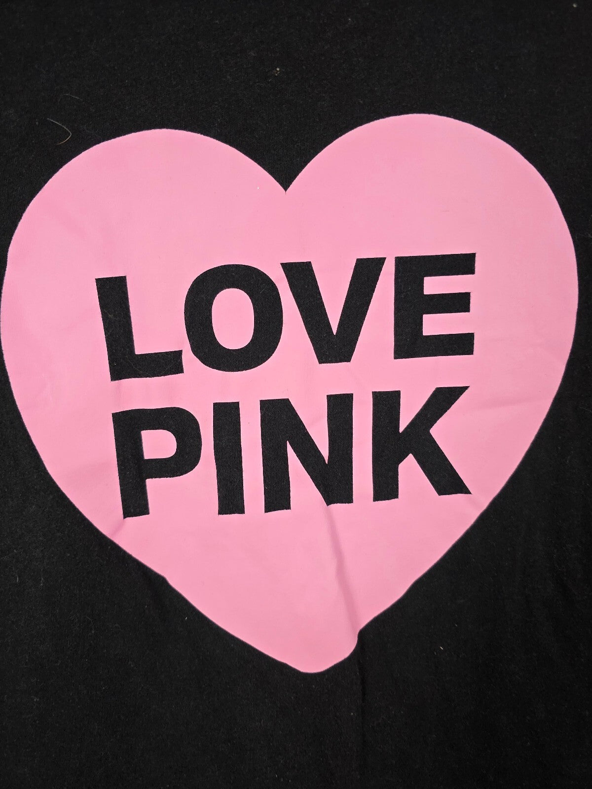 Victorias Secret PINK LOVE Heart Logo Campus Originals Black Tee shirt SMALL