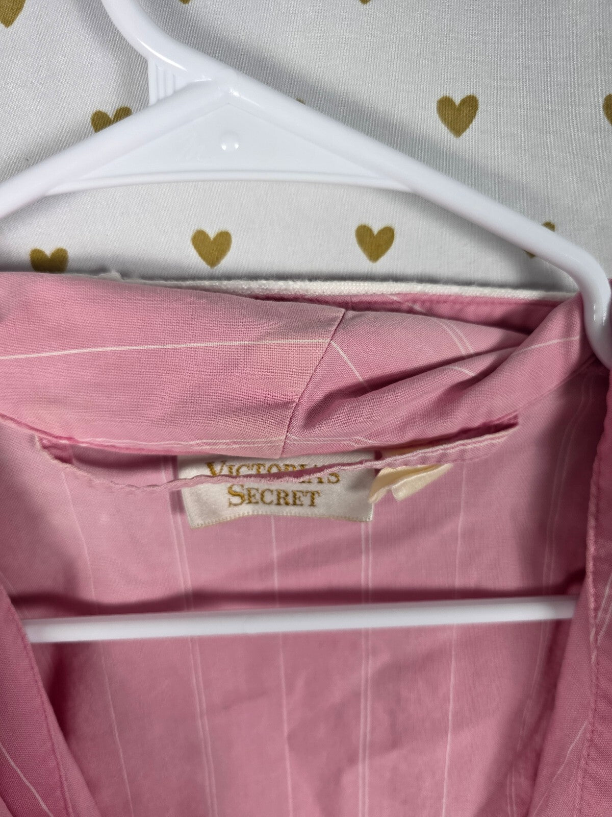 Vintage Victoria's Secret Gold Label Pink White Stripe Cotton Robe Long Belted