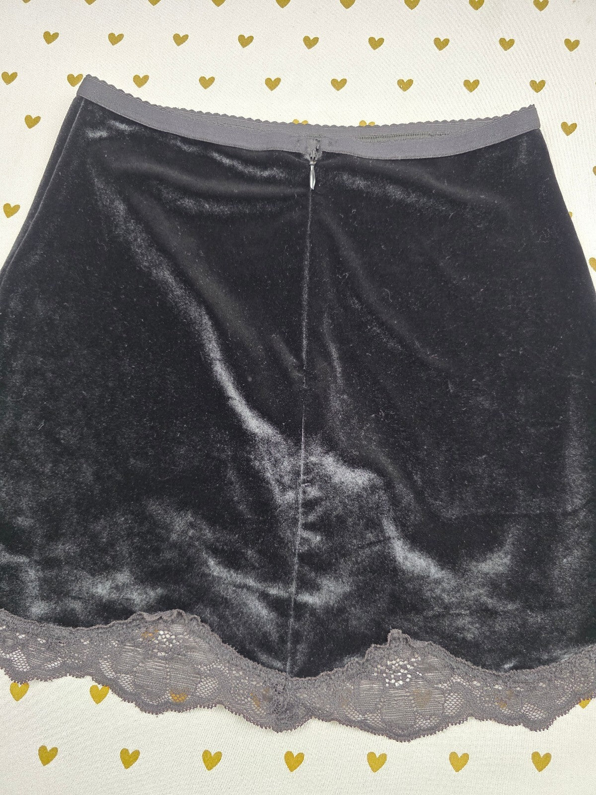 Victoria's Secret Black Velvet Lace Trim Mini Skirt XS Lingerie Y2K