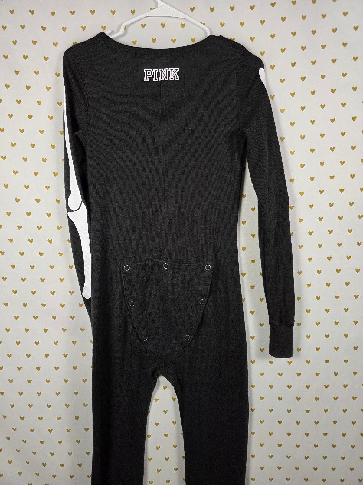 Victoria's Secret PINK Skeleton Thermal Union Suit One Piece Pajamas Black S