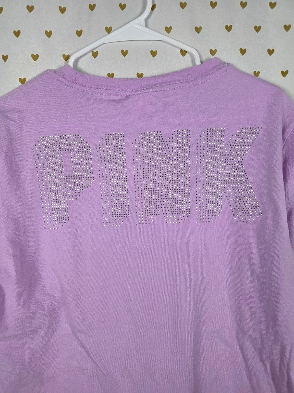 Victorias Secret PINK Purple BLING Rhinestone studded tee shirt Medium