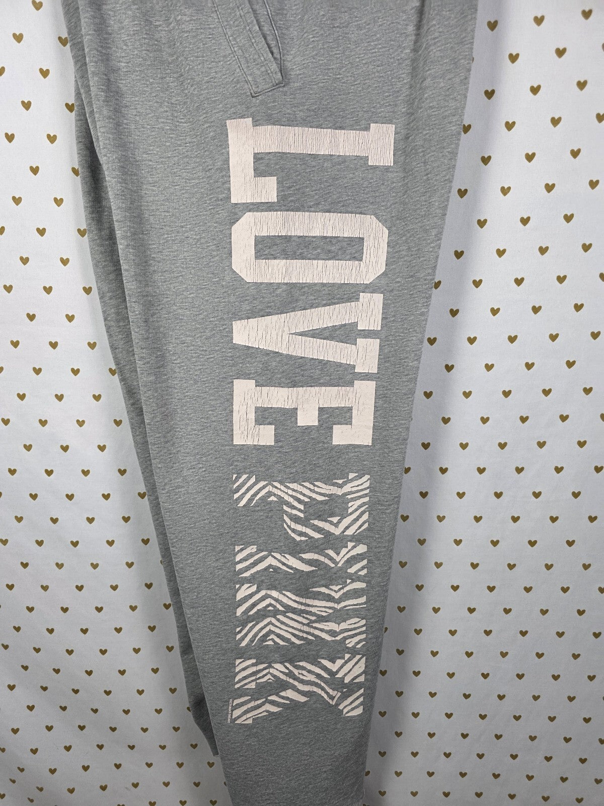 Victoria's Secret PINK Gray LOVE Boyfriend Zebra Wide Leg Lounge Pants M Flared
