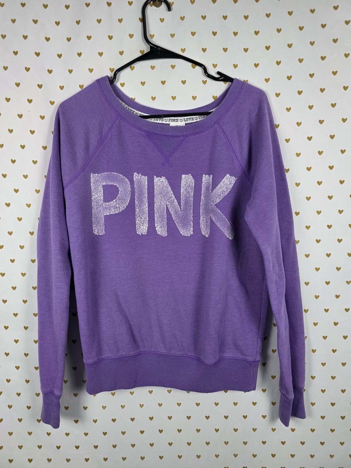 Victorias Secret Pink Vintage Logo Crew Sweater Shirt Purple Medium