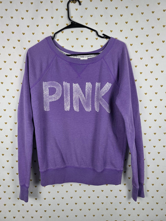 Victorias Secret Pink Vintage Logo Crew Sweater Shirt Purple Medium
