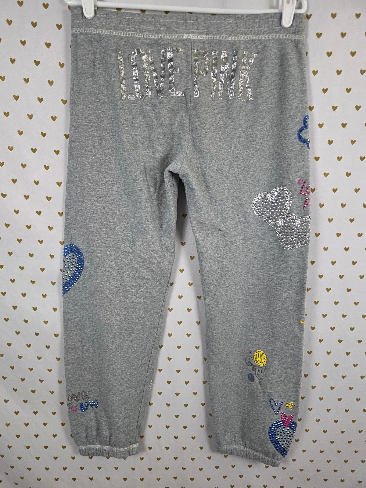 Vintage Victoria's Secret PINK Rhinestone Hearts Balloons Sweatpants S RARE