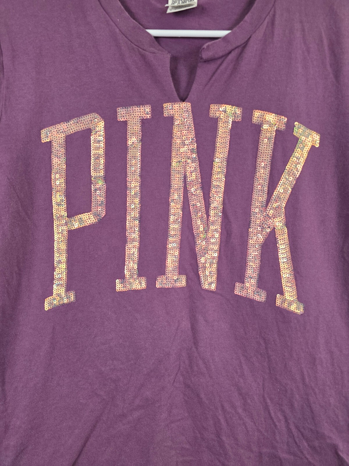 Victorias Secret PINK Bling Logo Short Sleeve V Neck Shirt XS