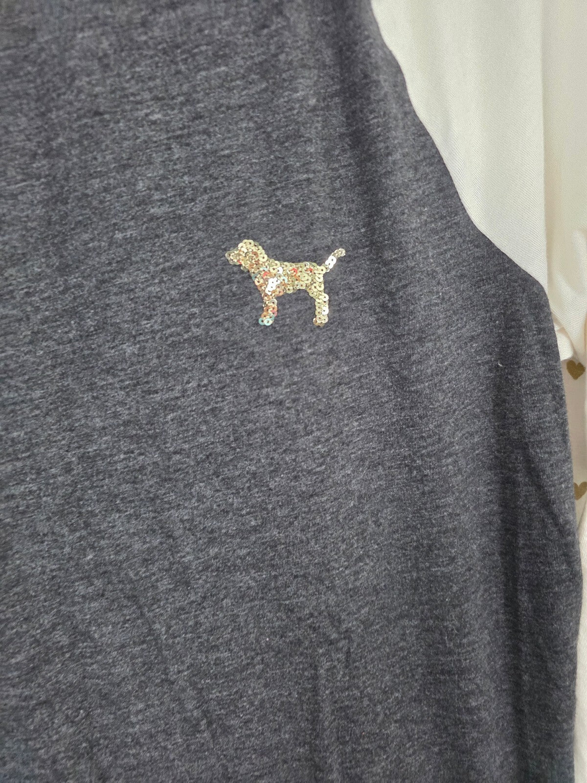 Victorias Secret PINK Gold Bling Logo Raglan Quarter Sleeve Tee shirt Large