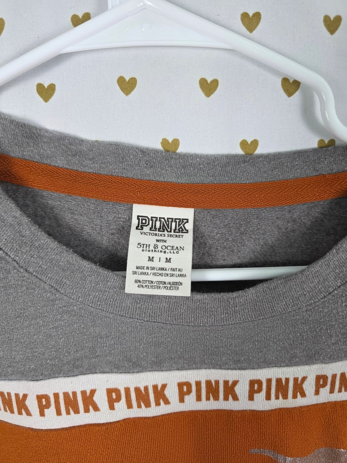 Victorias Secret Pink Texas Longhorns BLING Sequined Logo Sweater Shirt Medium