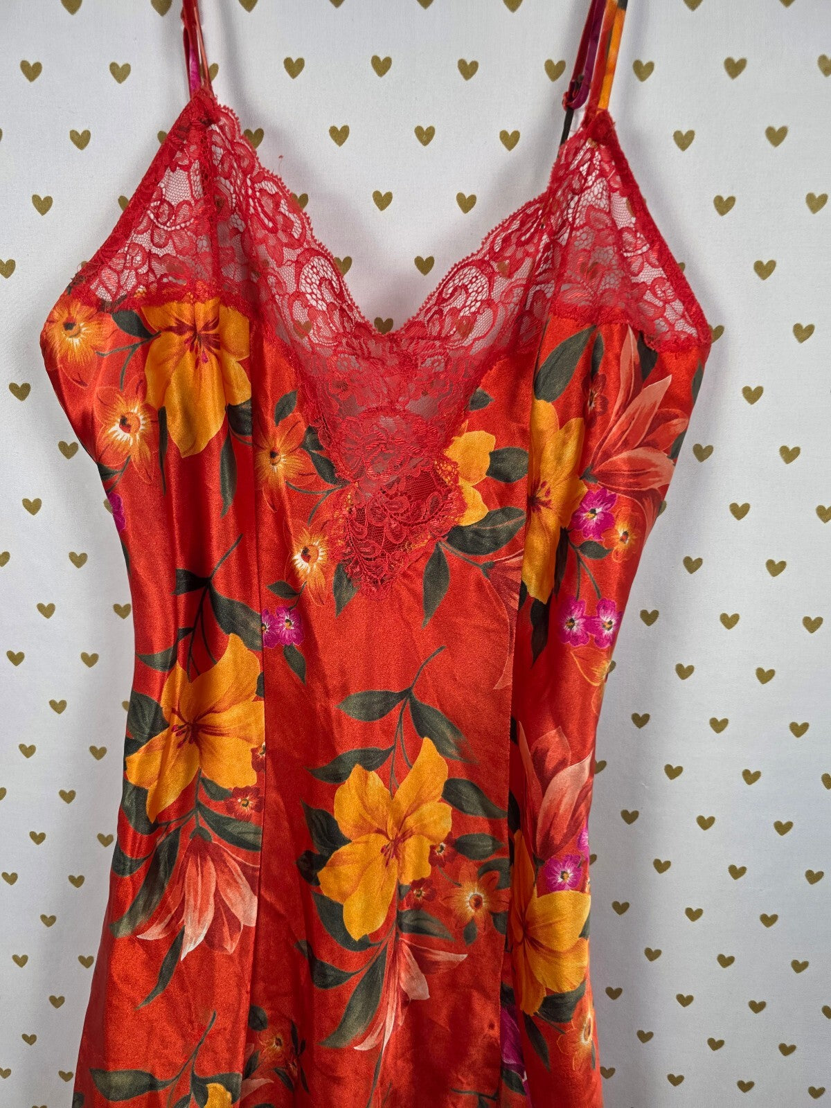 Vintage Victoria's Secret Floral Satin Lace Slip Nightgown Dress S 90s