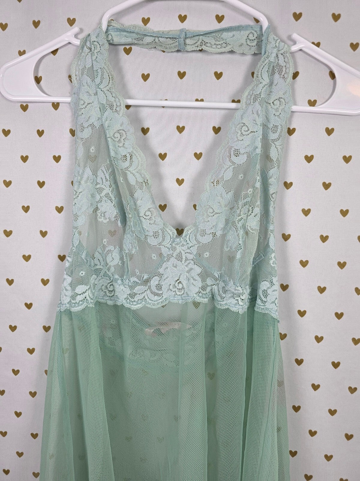 Victorias Secret Mint stretch Halter Nightie Slip Dress Lingerie Sheer Small