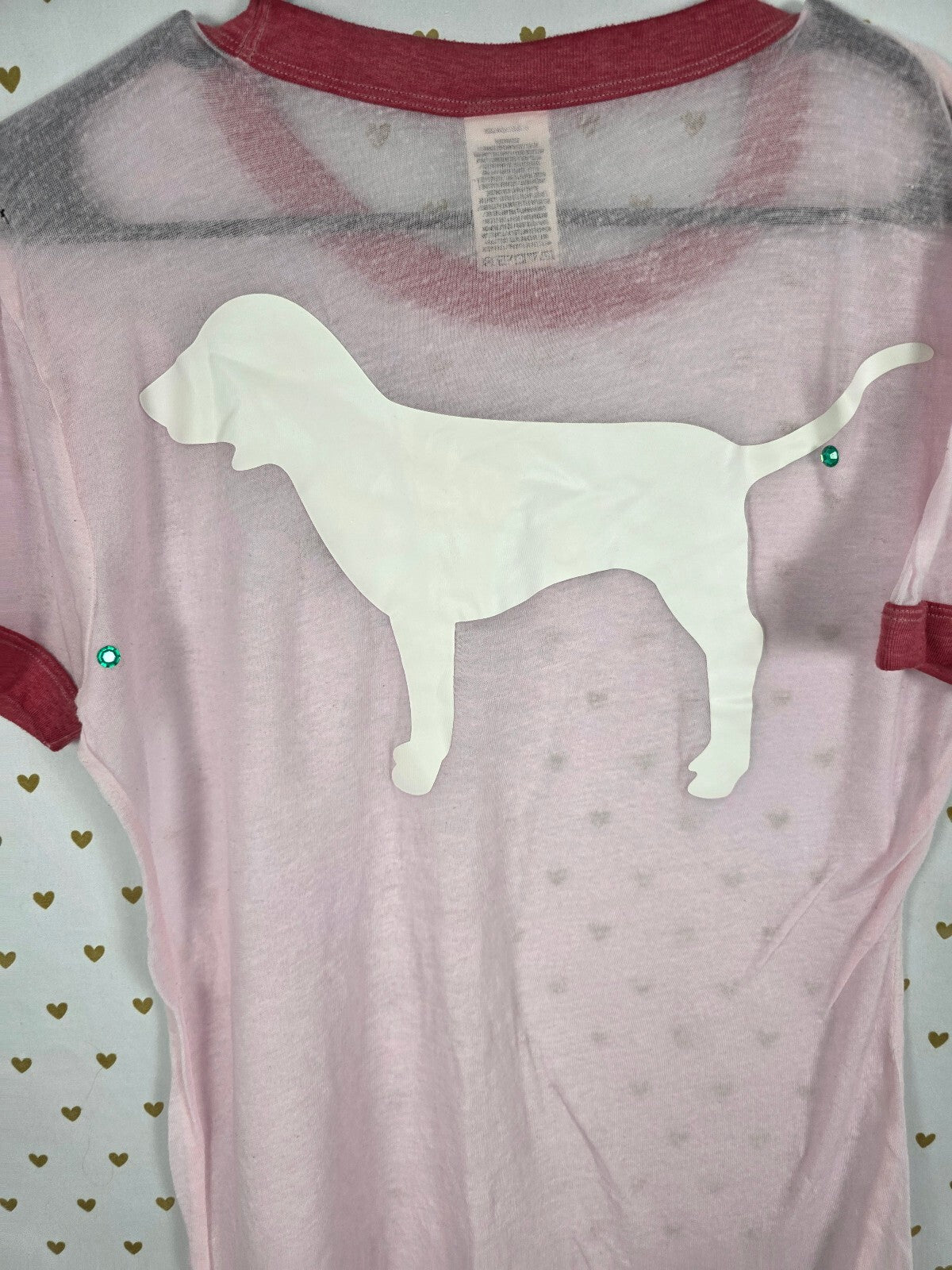 Victorias Secret PINK Sheer Dog Logo Ringer Tee shirt Medium