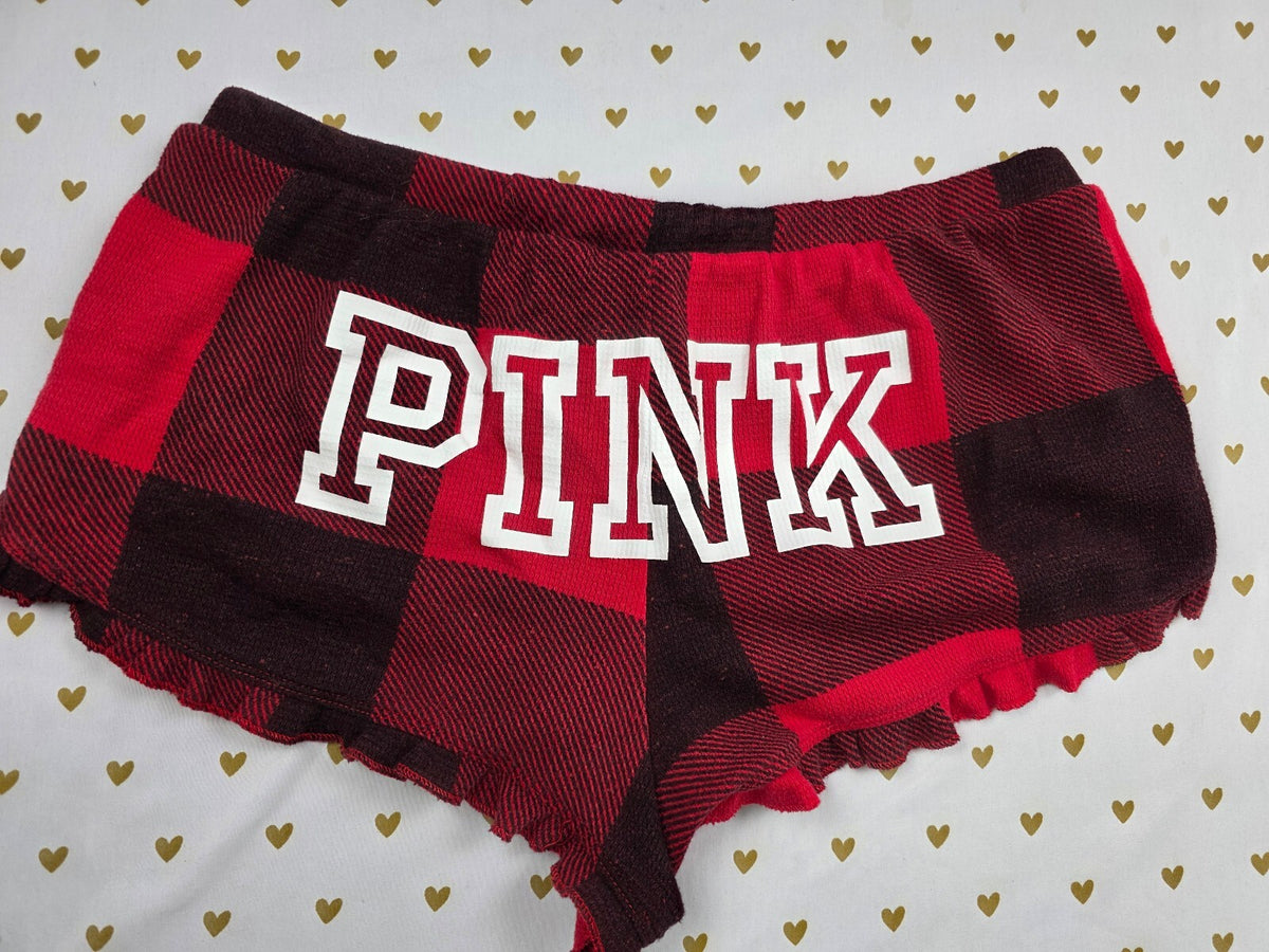 Victorias Secret PINK Buffalo Plaid Ruffle Sleep Shorts Boxers Pajama Bottoms