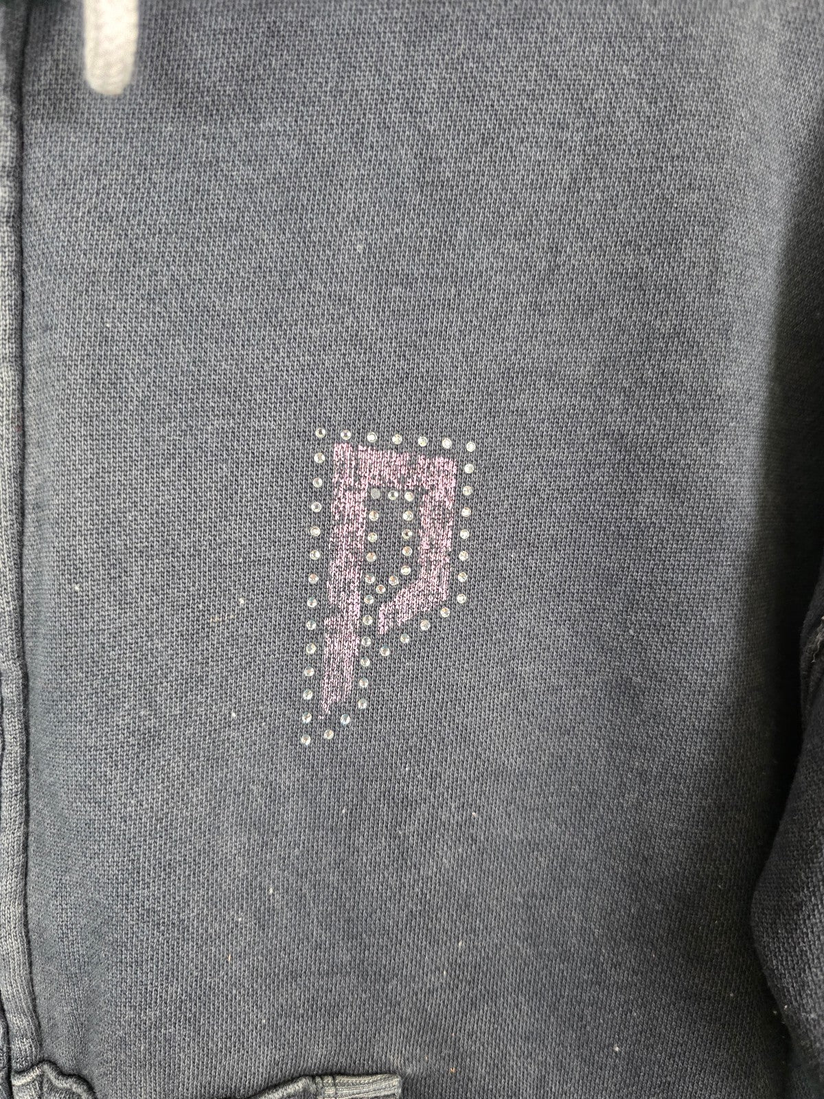 Victoria's Secret PINK Hoodie XS Black Rhinestone BLING Metallic Logo Zip Up