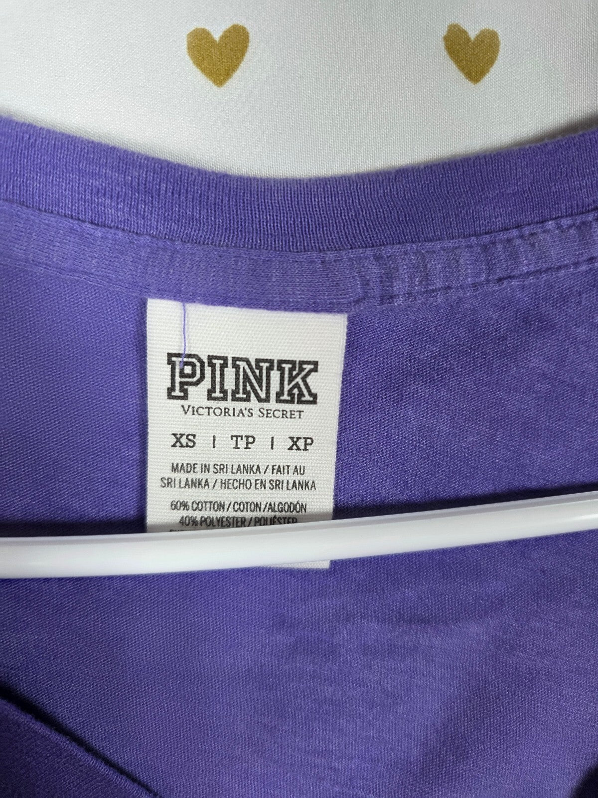 Victorias Secret PINK GLITTER BLING LOVE V neck Purple Tee shirt XS