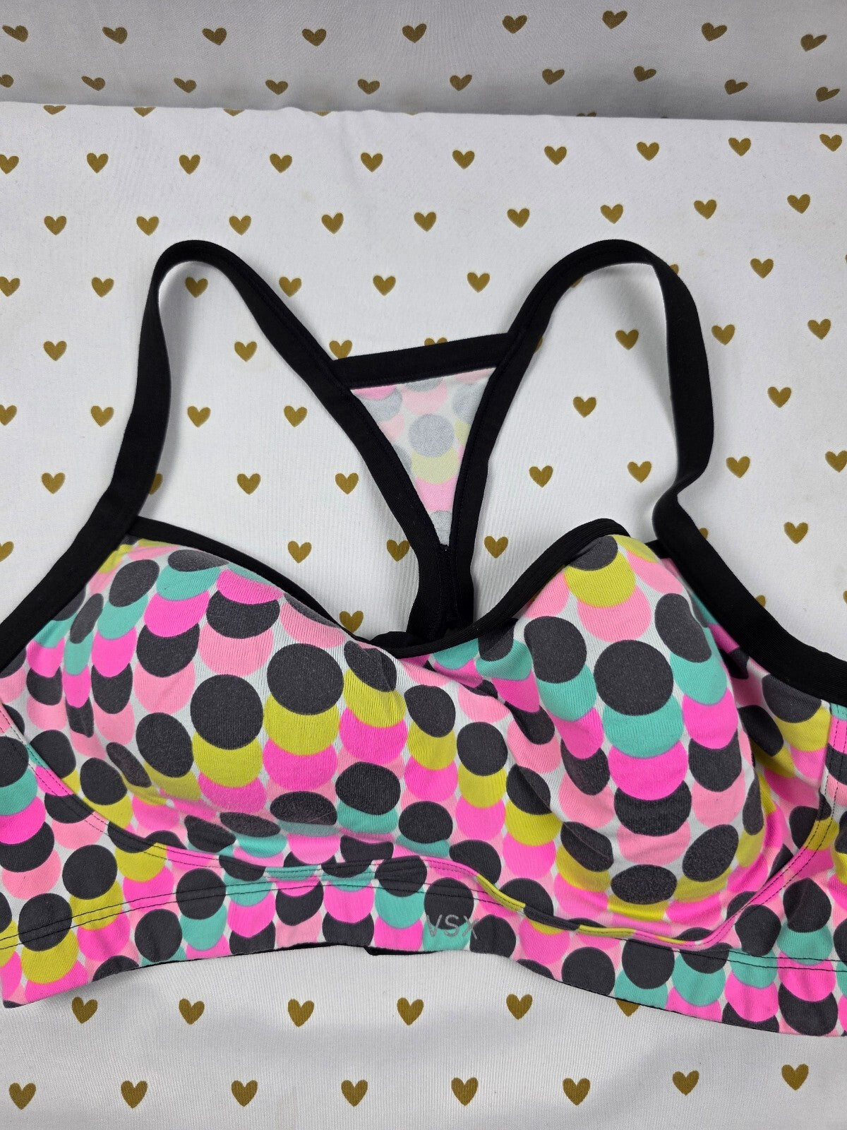 Victorias Secret VSX Polka Dot Colorful Sports Bra Exercise Support 36D