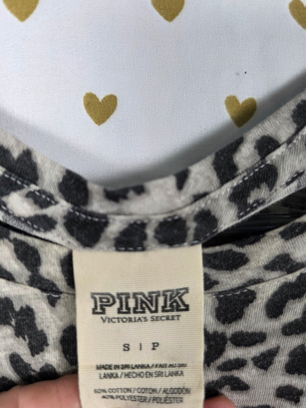 Victorias Secret PINK Cheetah Leopard Colorblock Grey Tee shirt SMALL