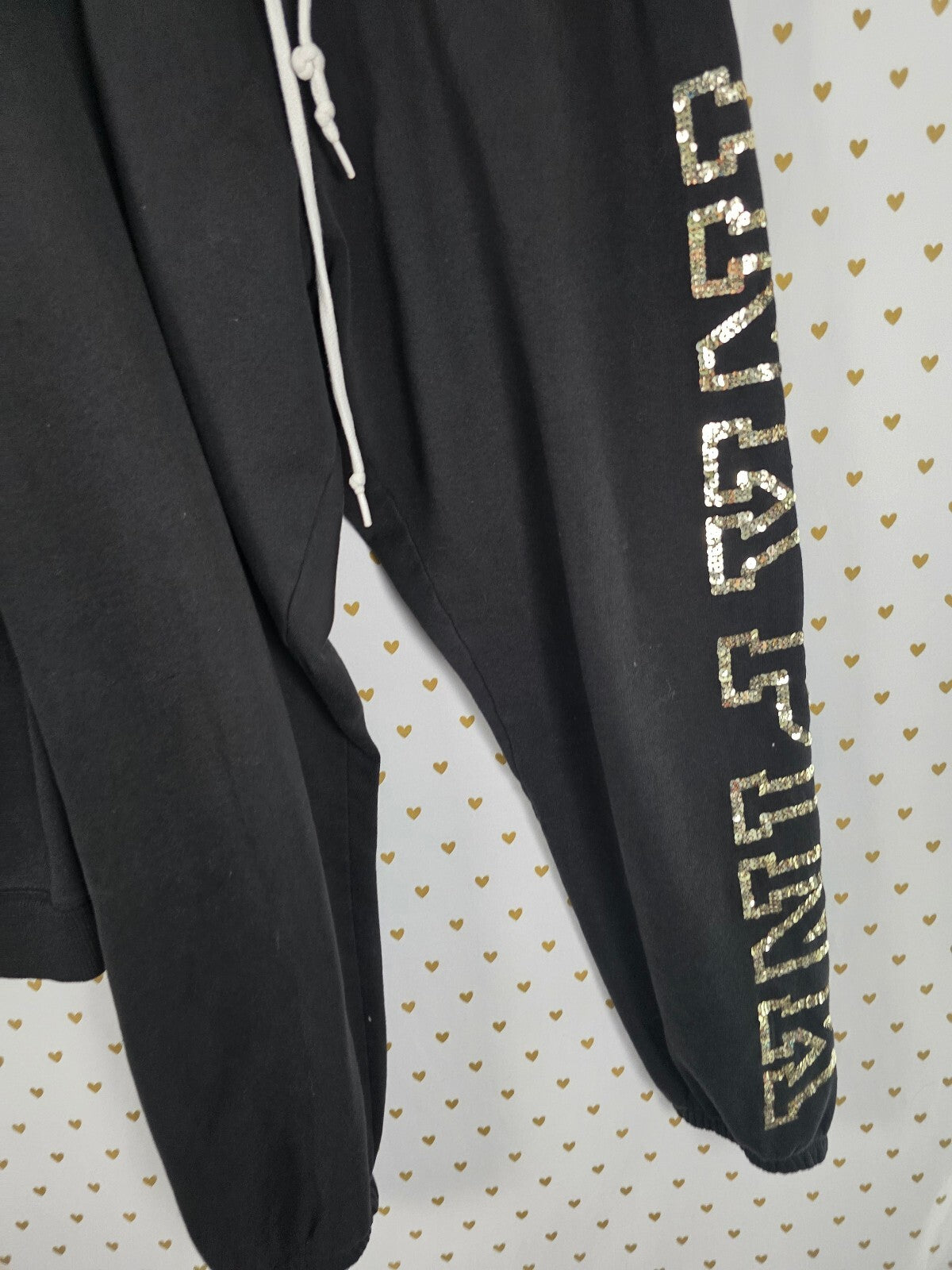 Victorias Secret Pink HTF ROSE BLING SET Sweatpants Hoodie Sweater M LARGE
