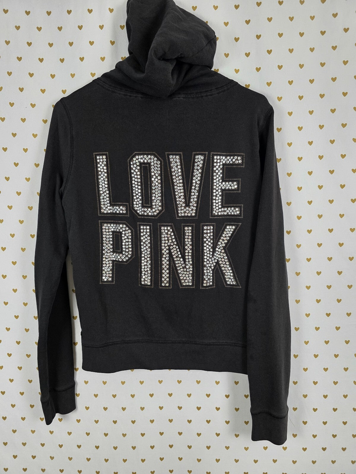 Victorias Secret Pink Bling Studded Full Zip Hoodie Jacket Black Small