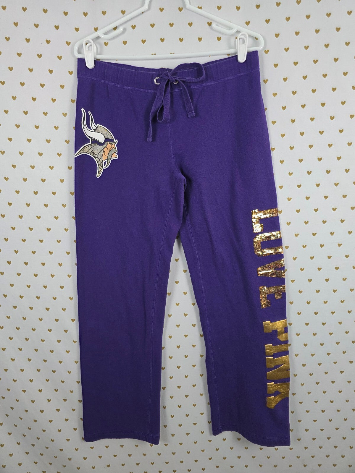 Victoria's Secret PINK Minnesota Vikings Sweatpants S Sequin LOVE NFL Purple