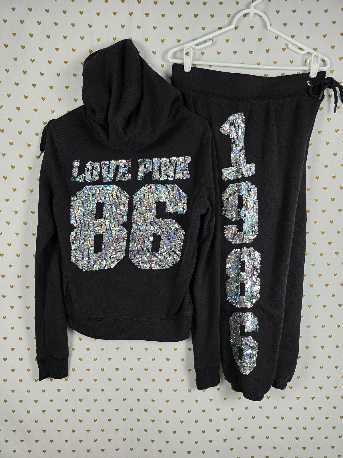 Victoria's Secret PINK MEGA BLING 86 Sequin Hoodie Jogger Set M RARE HTF