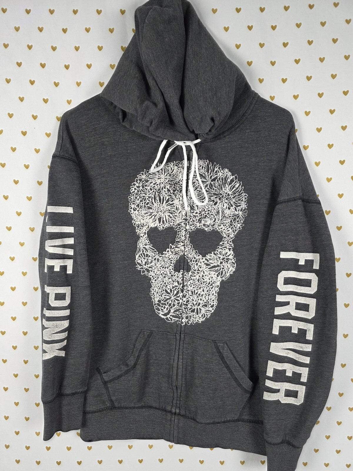 Victoria’s Secret PINK Floral Skull Rhinestone Full Zip Hoodie XS Live PINK