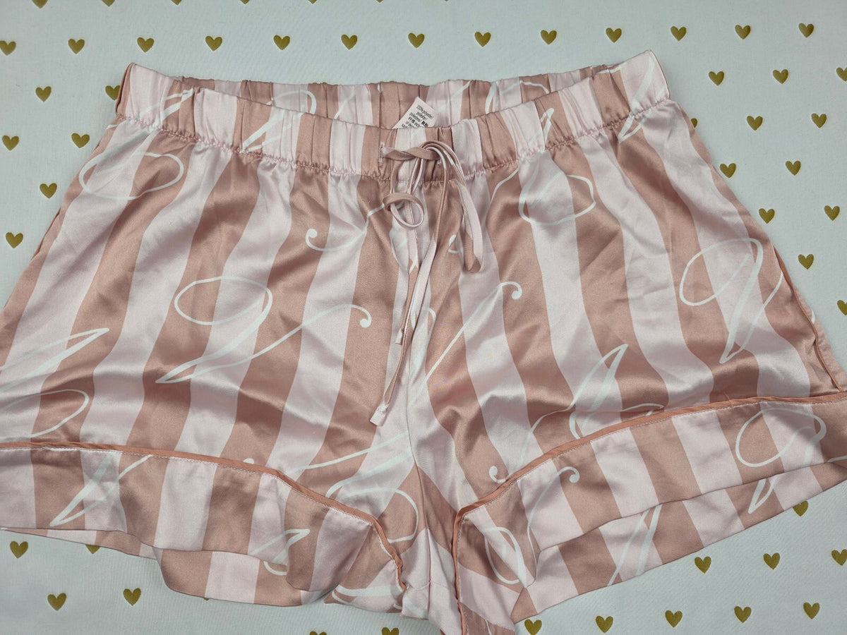Victorias Secret Satin Beige Striped XS Sleep Shorts Boxers Pajama Bottoms