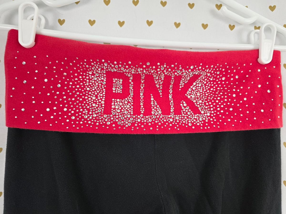Victorias Secret PINK Bling Logo Foldover Vintage Studded Yoga Pants Ankle Med