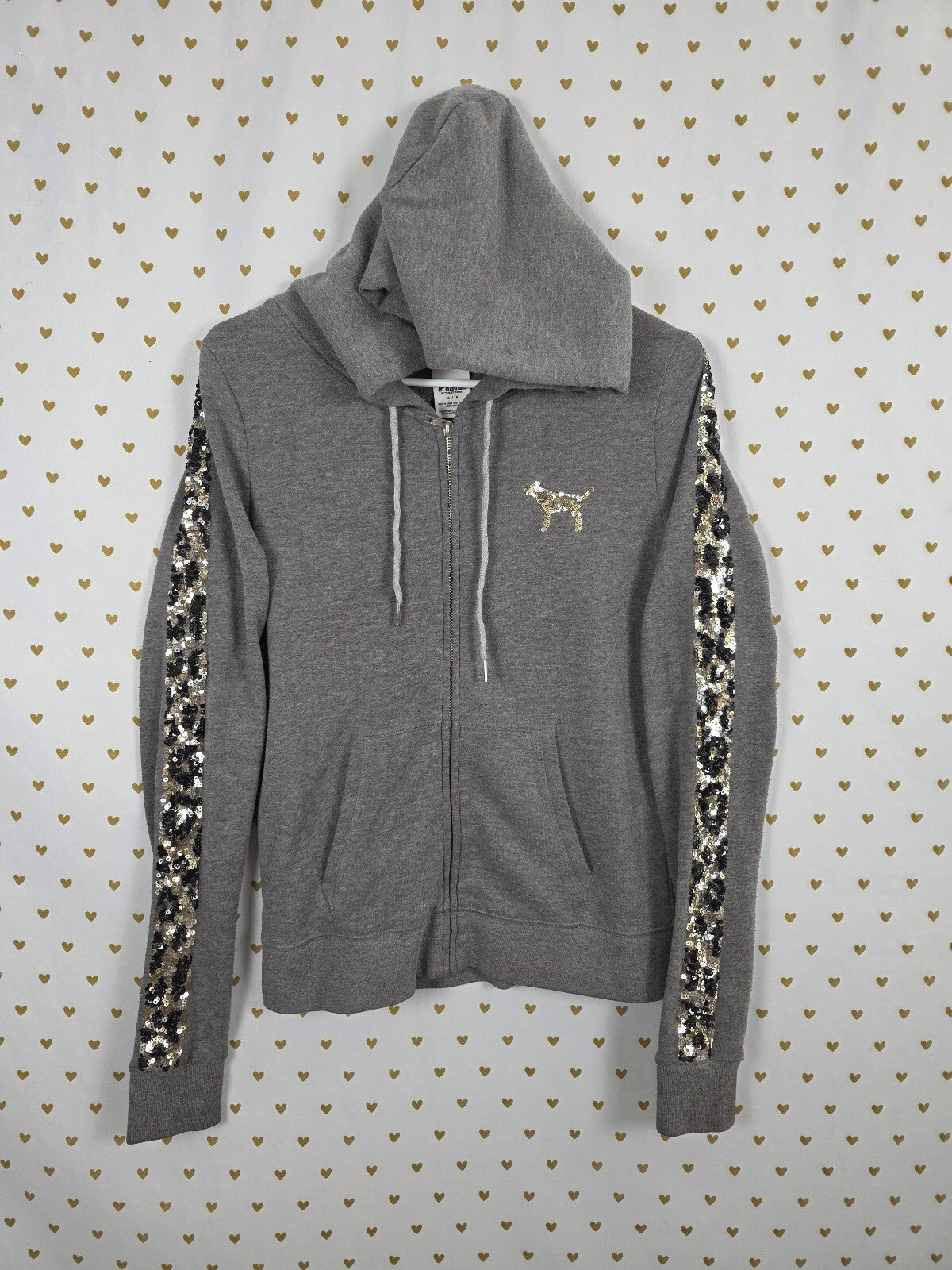 Victorias Secret Pink Leopard Cheetah BLING Sequined Small Hoodie Jacket HTF
