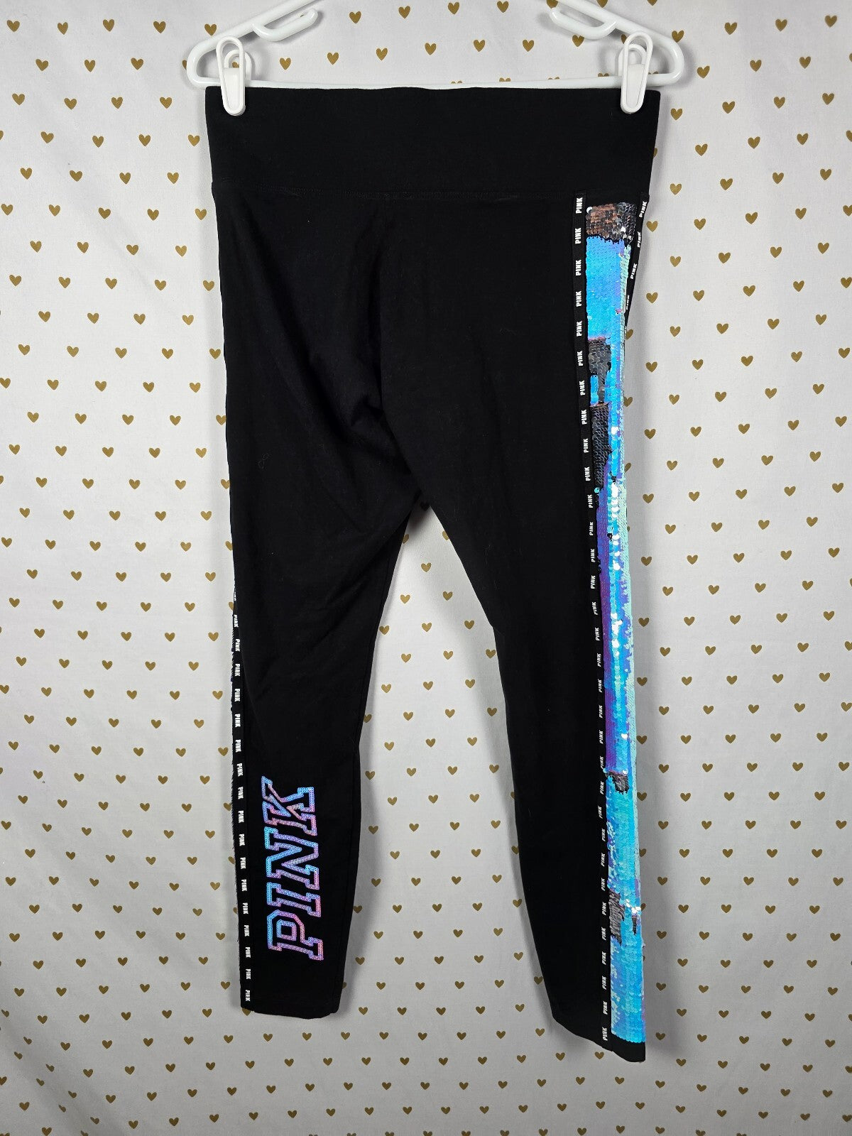 Victorias Secret PINK Mermaid Flip Sequin SET Yoga Pants Tee shirt MEDIUM Set