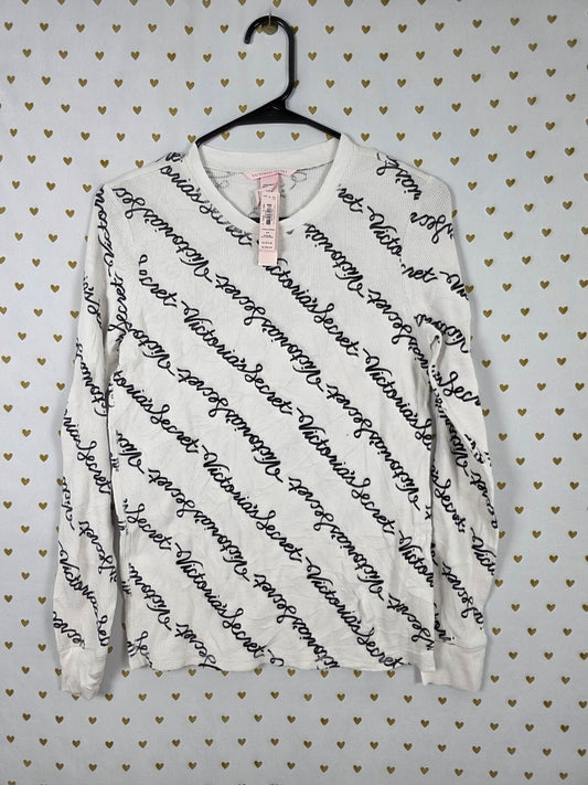 Victorias Secret NEW Thermal Waffle Long Sleeve Logo Tee SMALL NWT