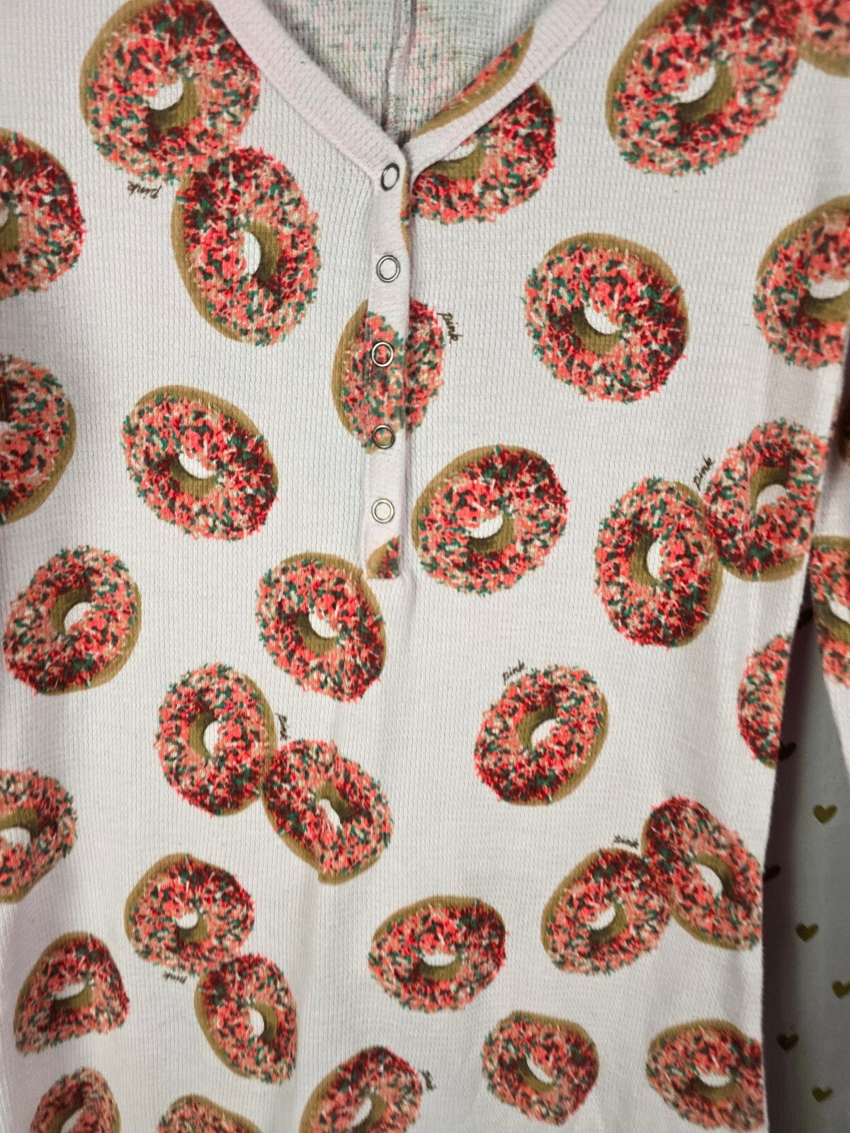 Victoria's Secret PINK Donut Thermal Union Suit Pajamas Wake Up For What S