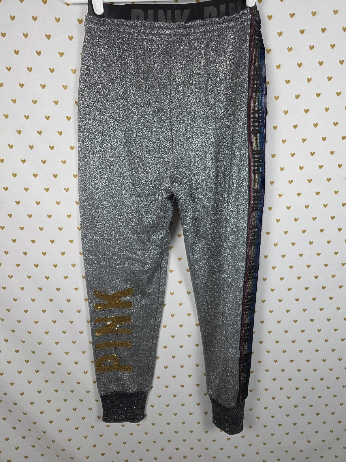 Victoria's Secret PINK Shimmer Flip Sequin Rainbow Sweater Sweats Set SM BLING