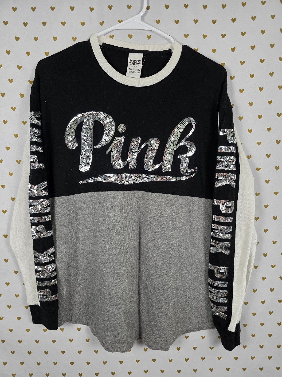 Victorias Secret PINK BLING Colorblock Sequined Sweater Shirt SMALL