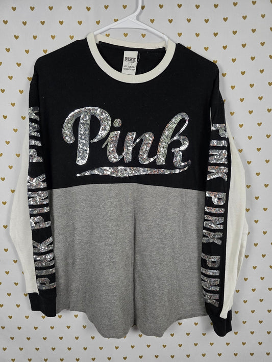 Victorias Secret PINK BLING Colorblock Sequined Sweater Shirt SMALL