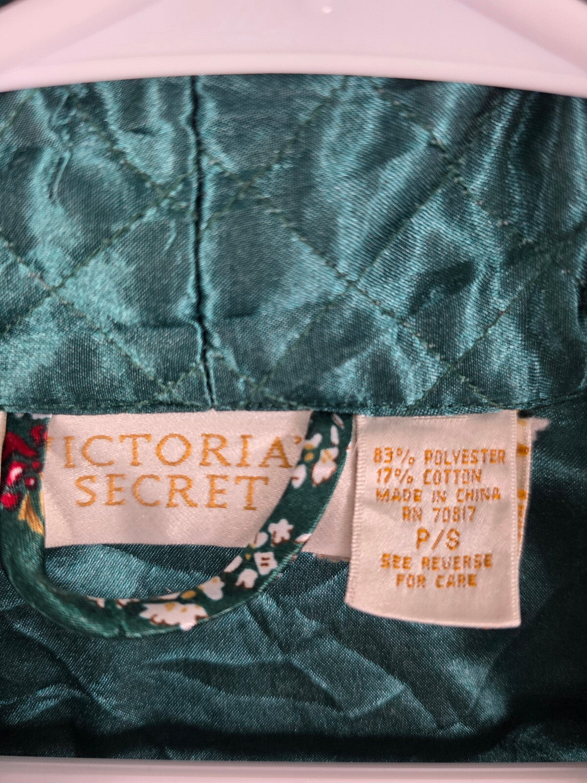Vintage Victoria's Secret Gold Label Floral Robe P/S Green Quilted Long 80s