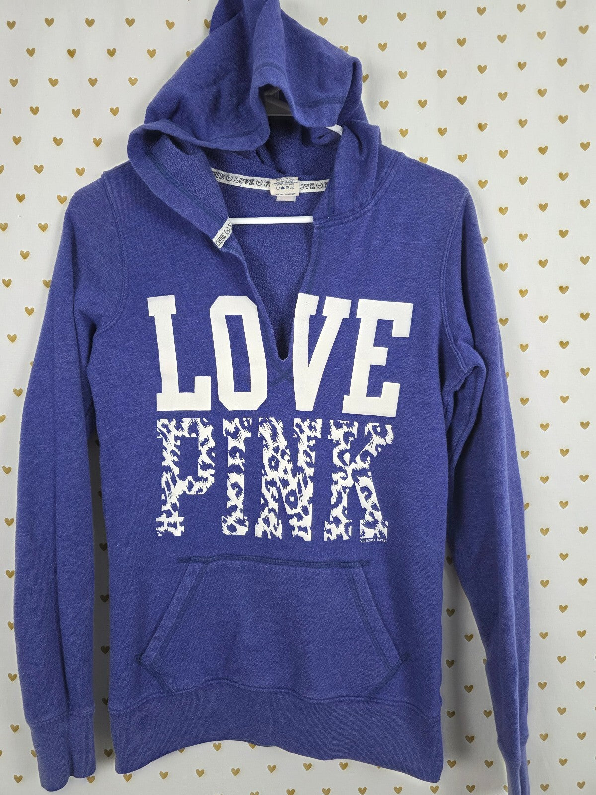 Victorias Secret Pink Love Cheetah Leopard Spot V neck Pullover Hoodie Sweater