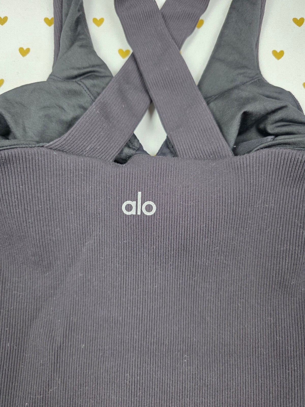 Alo Yoga Ribbed Cross Back Shelf Bra Tank Top Black Women's XS Athletic