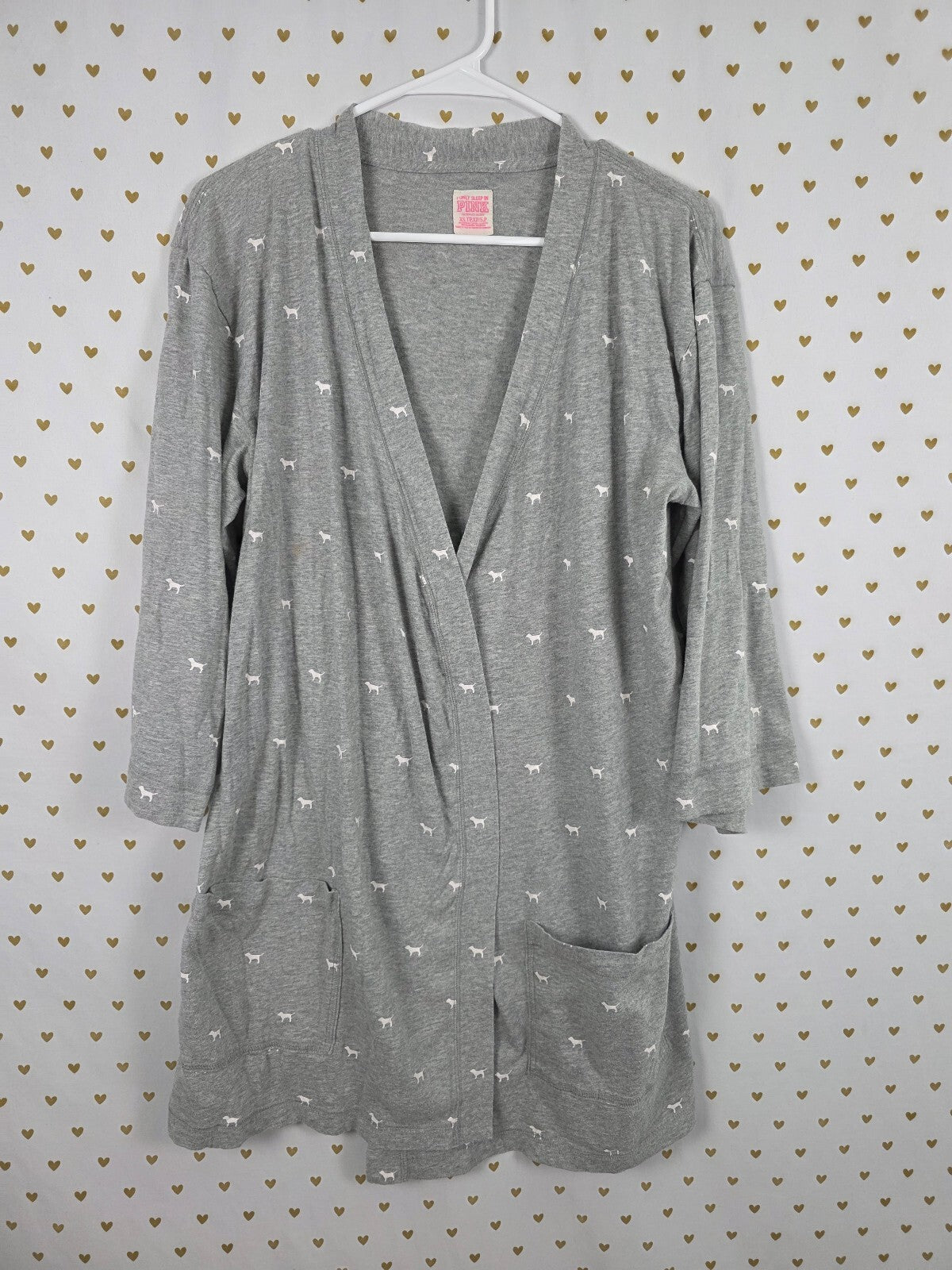 ictoria's Secret PINK XS Gray Dog Print Sleep Robe LOVE PINK Y2K