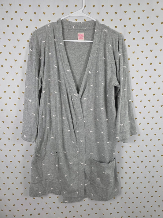 ictoria's Secret PINK XS Gray Dog Print Sleep Robe LOVE PINK Y2K