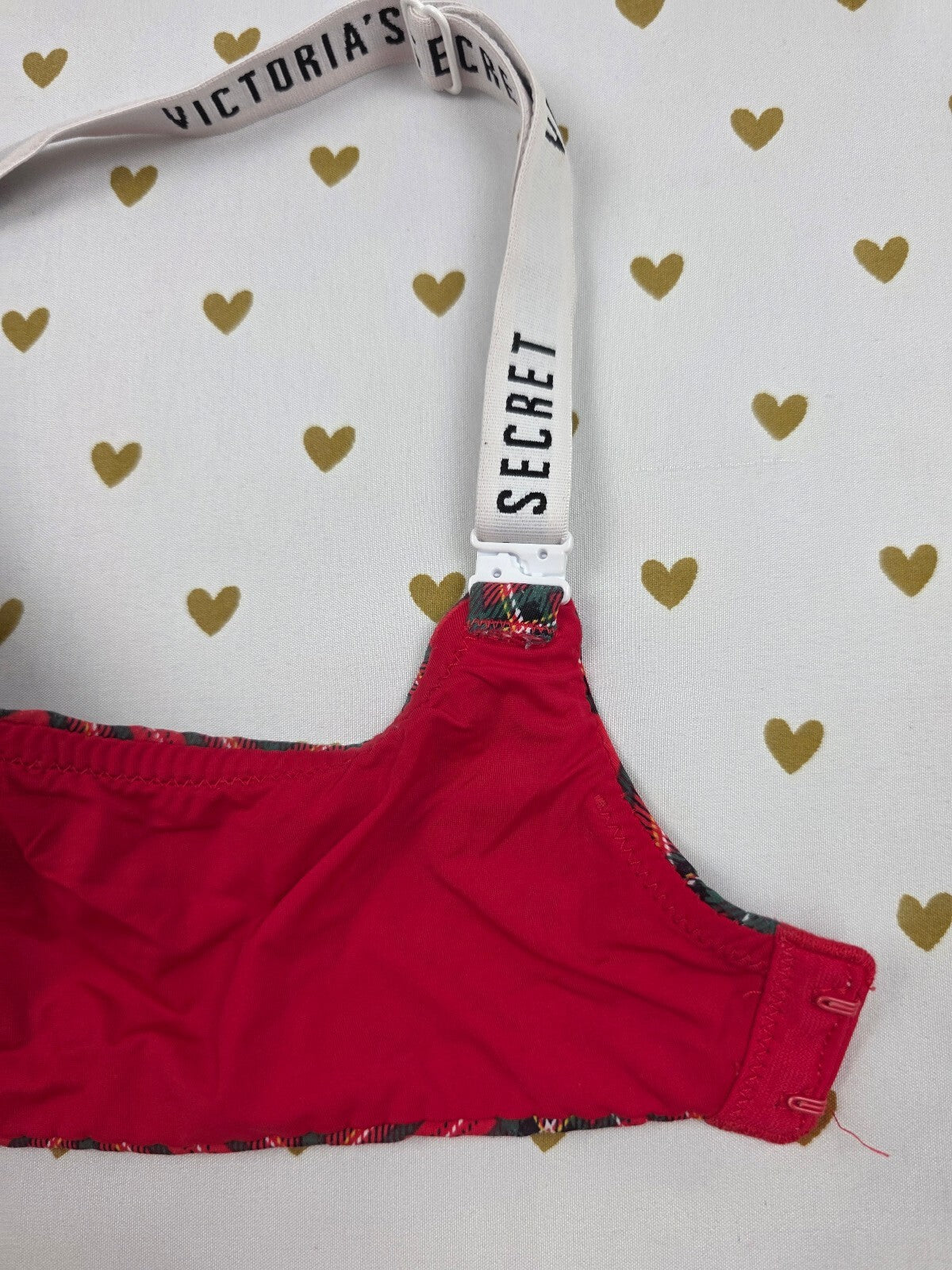 Victorias Secret Logo Strap Plaid T Shirt Push Up Bra Red Full Coverage 36D