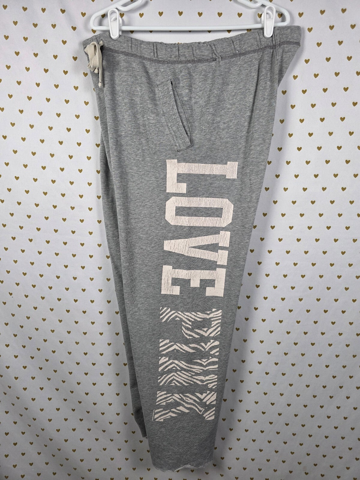 Victoria's Secret PINK Gray LOVE Boyfriend Zebra Wide Leg Lounge Pants M Flared