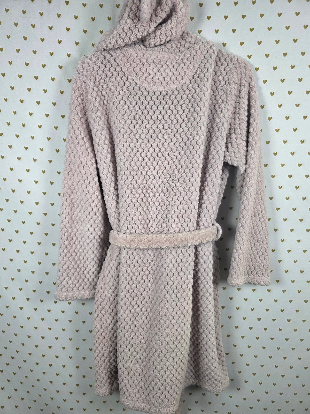 Victoria's Secret Teddy Bear Ear Hooded Robe Pink Pom Pom Textured Fleece M