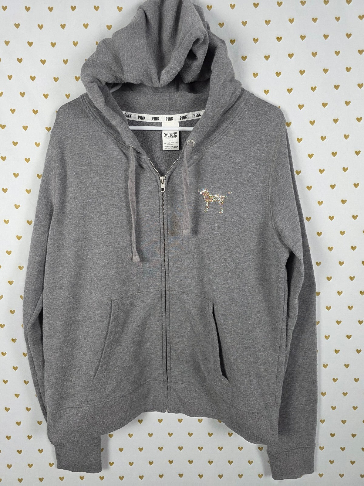 Victorias Secret Pink LOVE Bling Sequined Full zip Hoodie Jacket LARGE