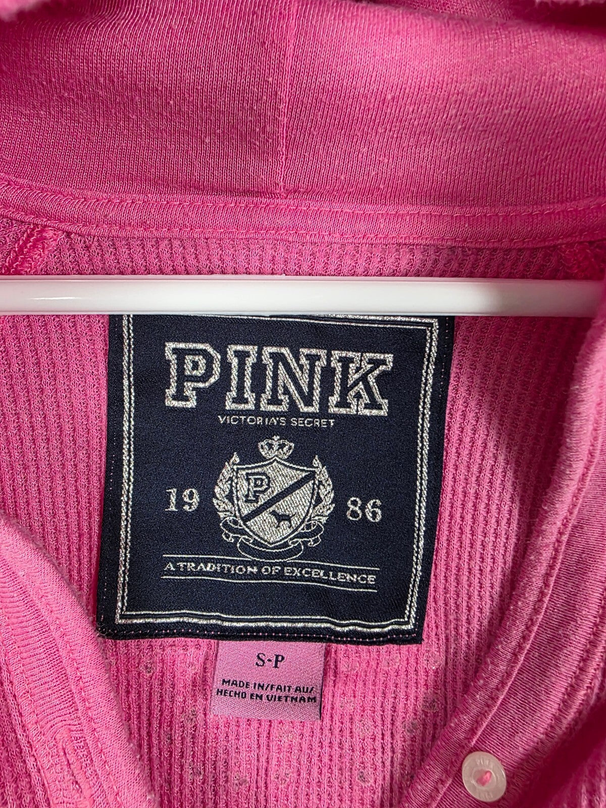 Victoria's Secret PINK Thermal Hoodie Henley Rhinestone Y2K Pink S