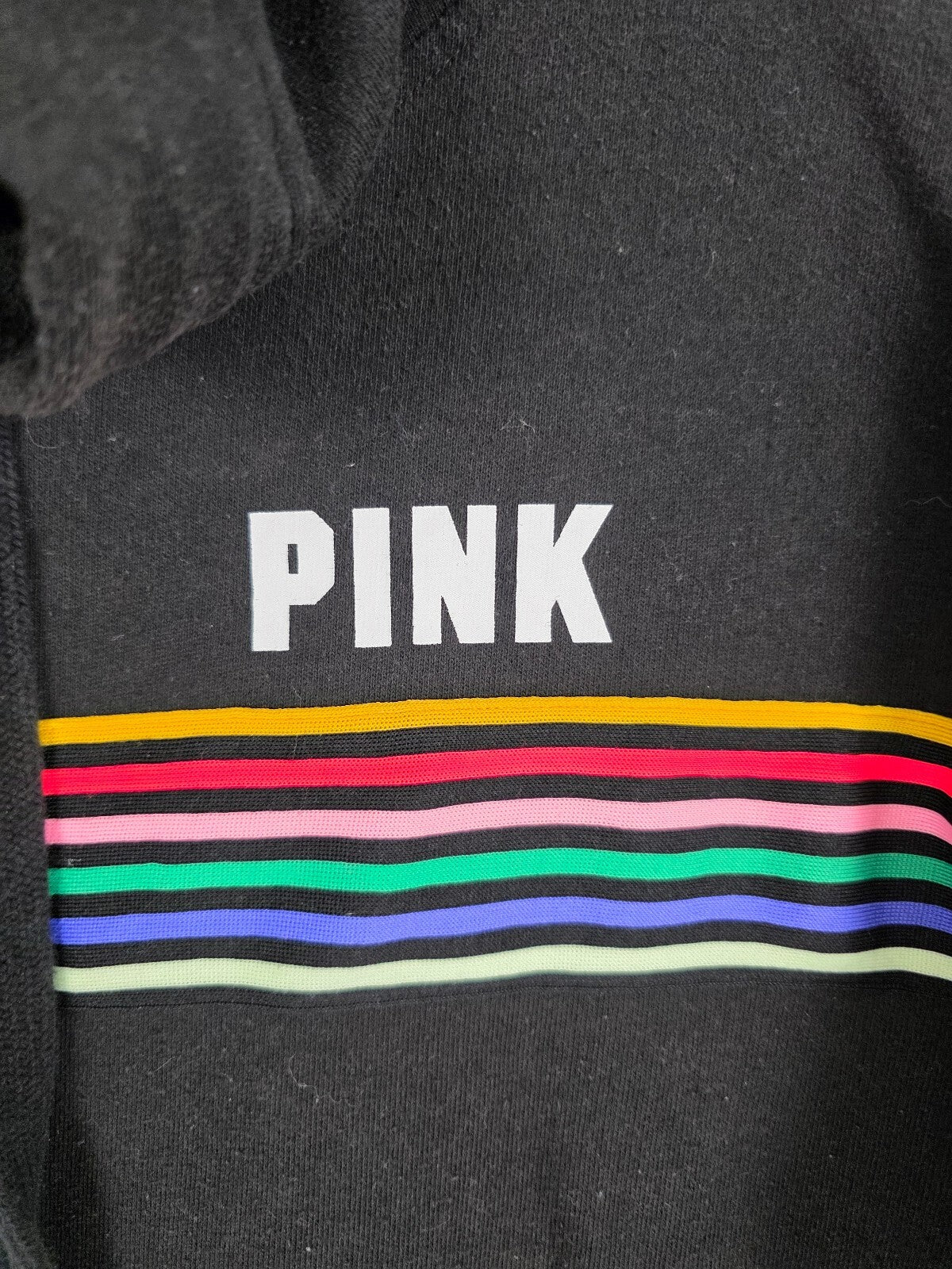 Victorias Secret Pink Rainbow Stripe Medium Pullover Hoodie Sweater