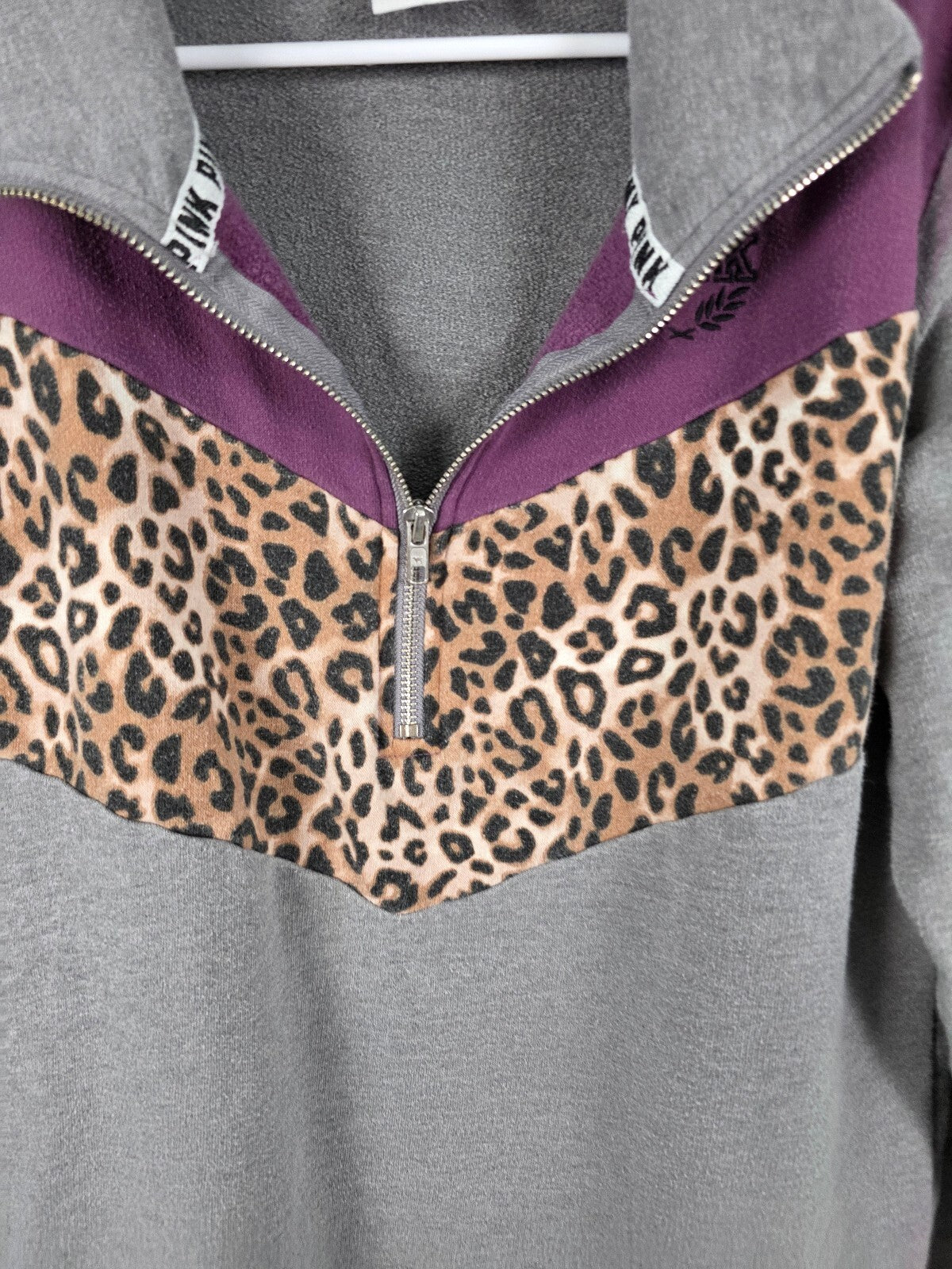 Victorias Secret Pink Animal Print Leopard Quarter Zip Sweater SMALL