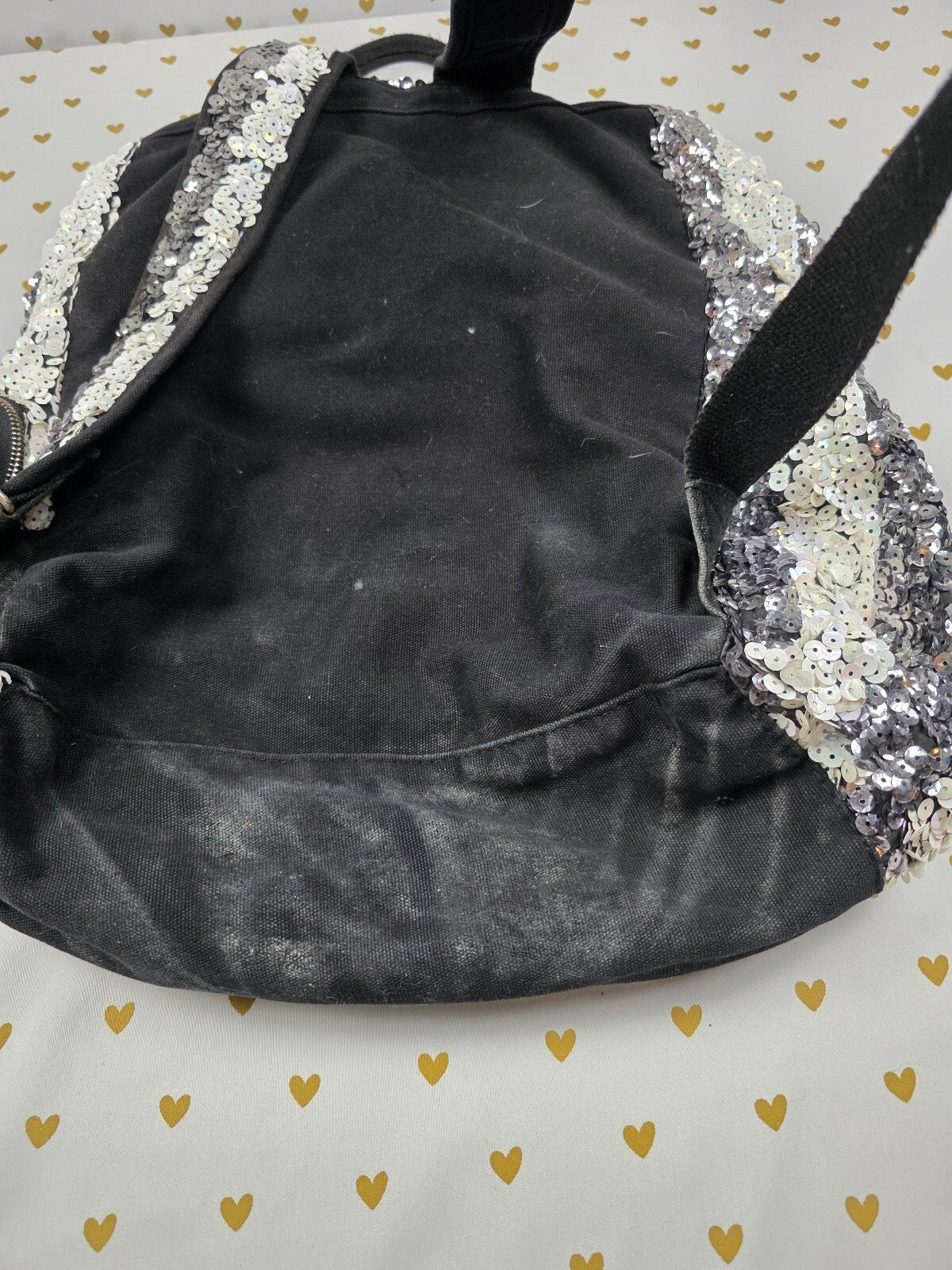 Victoria's Secret PINK BLING Sequin Zebra Stripe Backpack Silver White Black